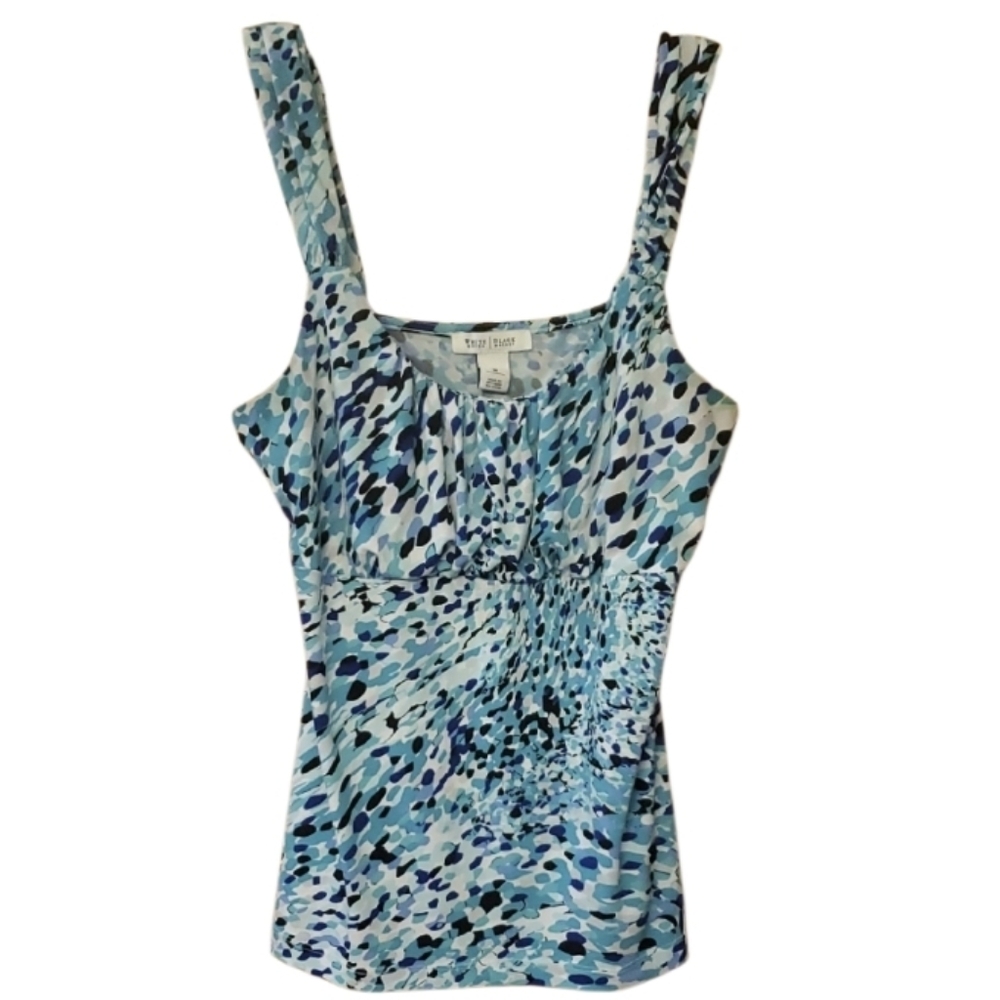 White House Black Market Blue Aqua and White Patterned Tank Top Size Medium